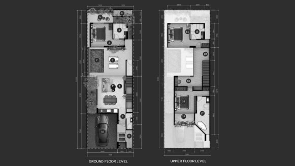 Планировка таунхауса 3 спальни в ЖК Aileen Residence Bangtao № 11006 (2D)